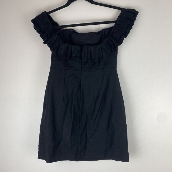 Revolve By the Way Women's Mini Dress Size S Black Ruffle Off the Shoulder Linen - Picture 3 of 9